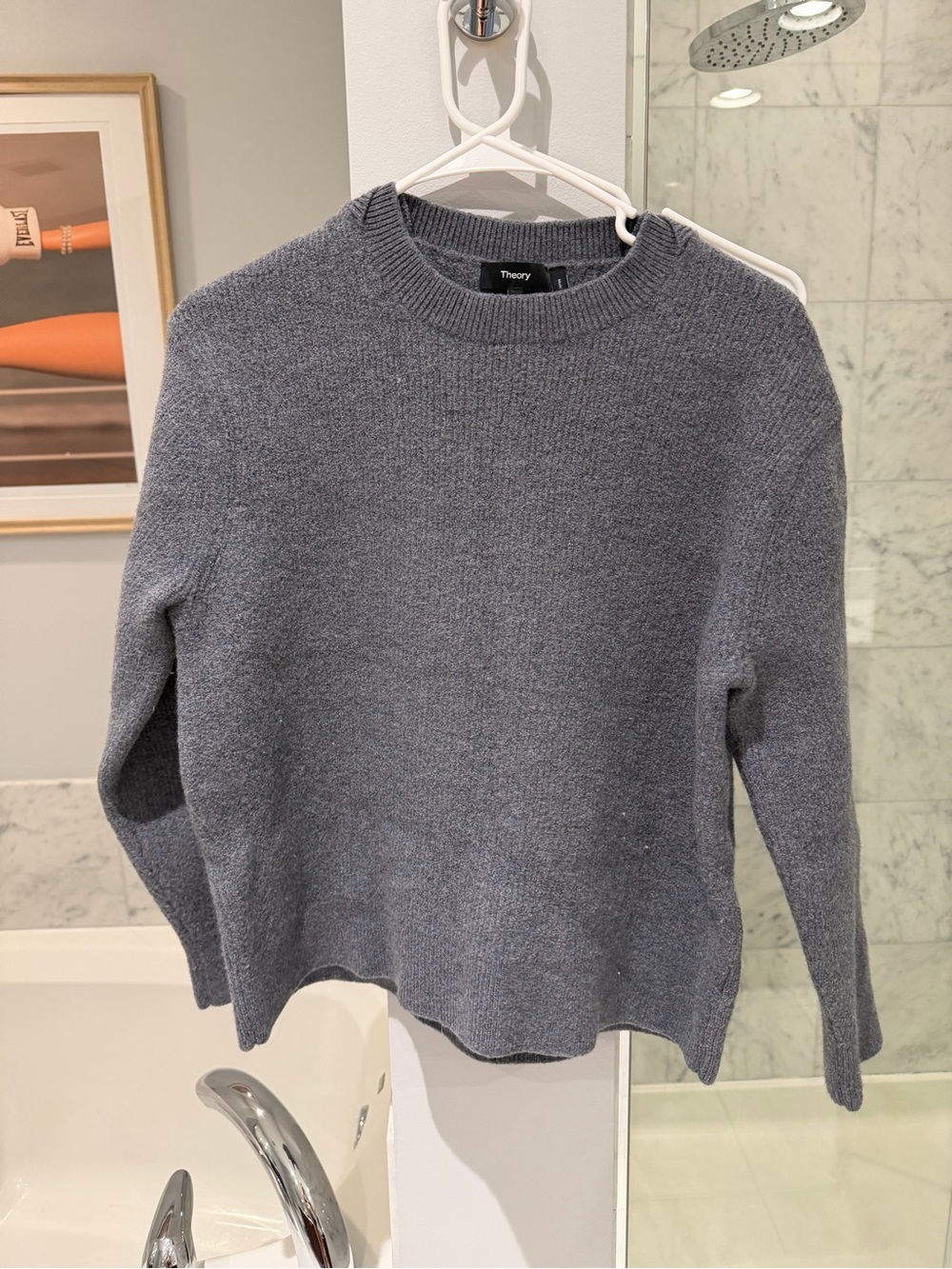 Theory Gray Ribbed Crewneck Sweater